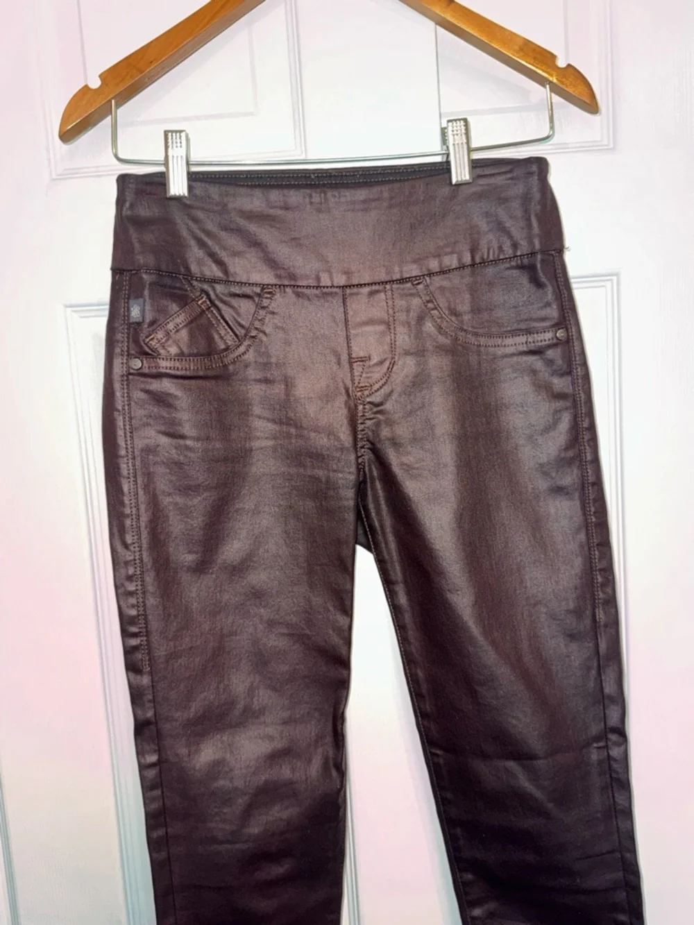Rock & Republic Coated Skinny Jeans Brown Faux Leather Look Size 2